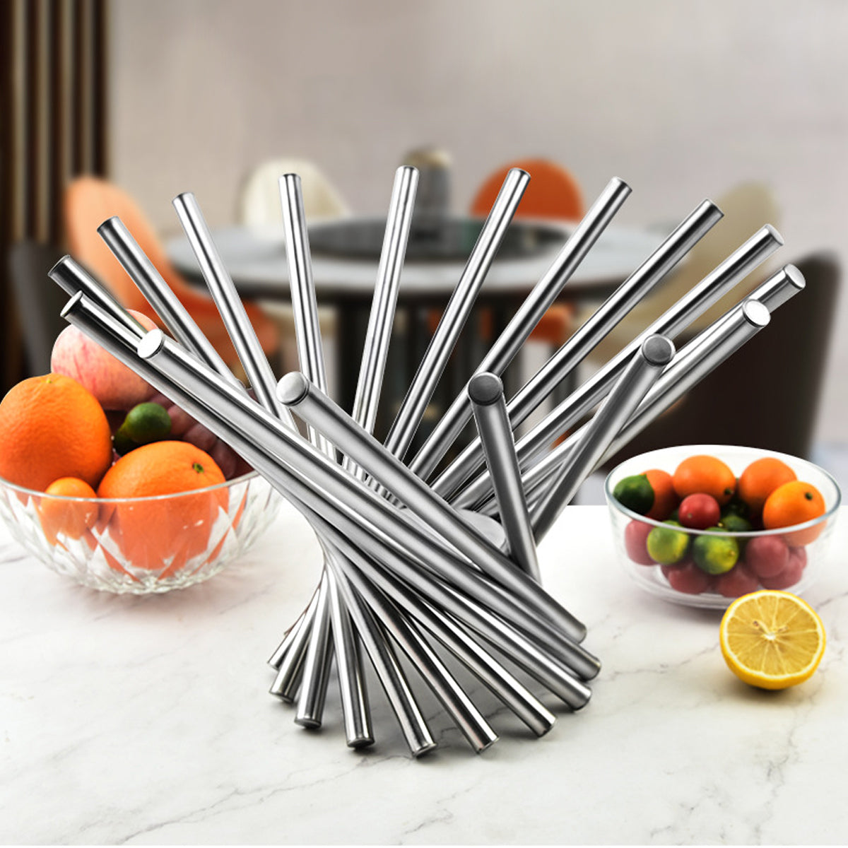 Stainless Steel Rotating Fruit Bowl for Living Room Display