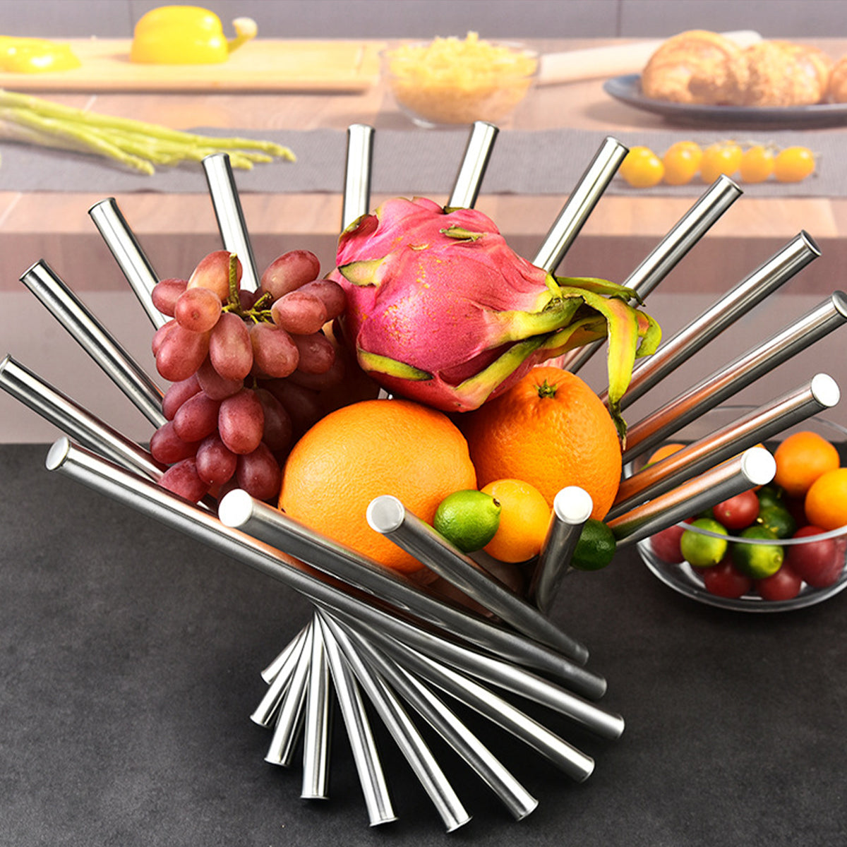 Stainless Steel Rotating Fruit Bowl for Living Room Display