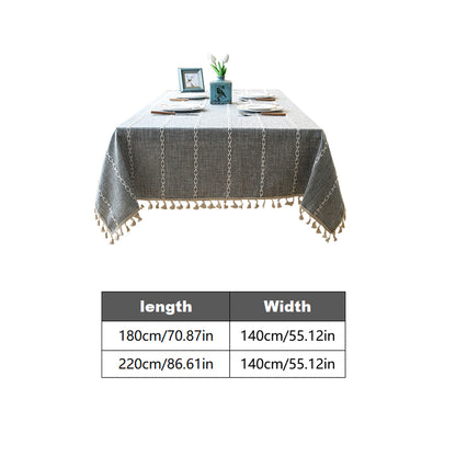 Embroidered Tassel Cotton-Linen Look Geometric Rectangular Tablecloth