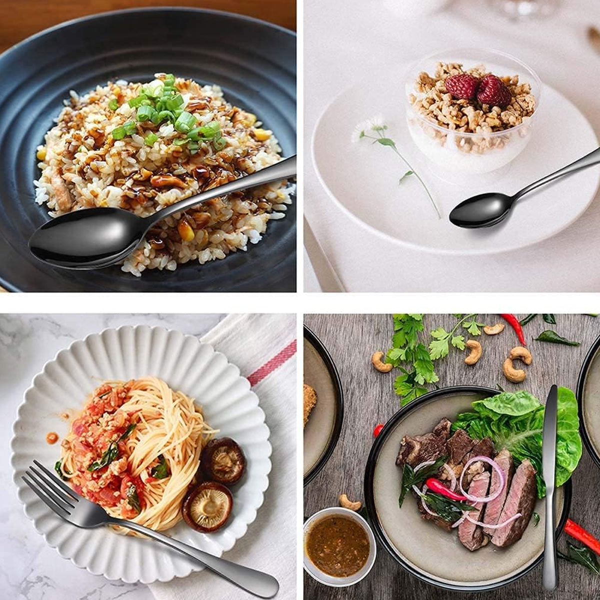 2 Sets Stainless Steel 4 Piece Cutlery Knife Fork Spoon