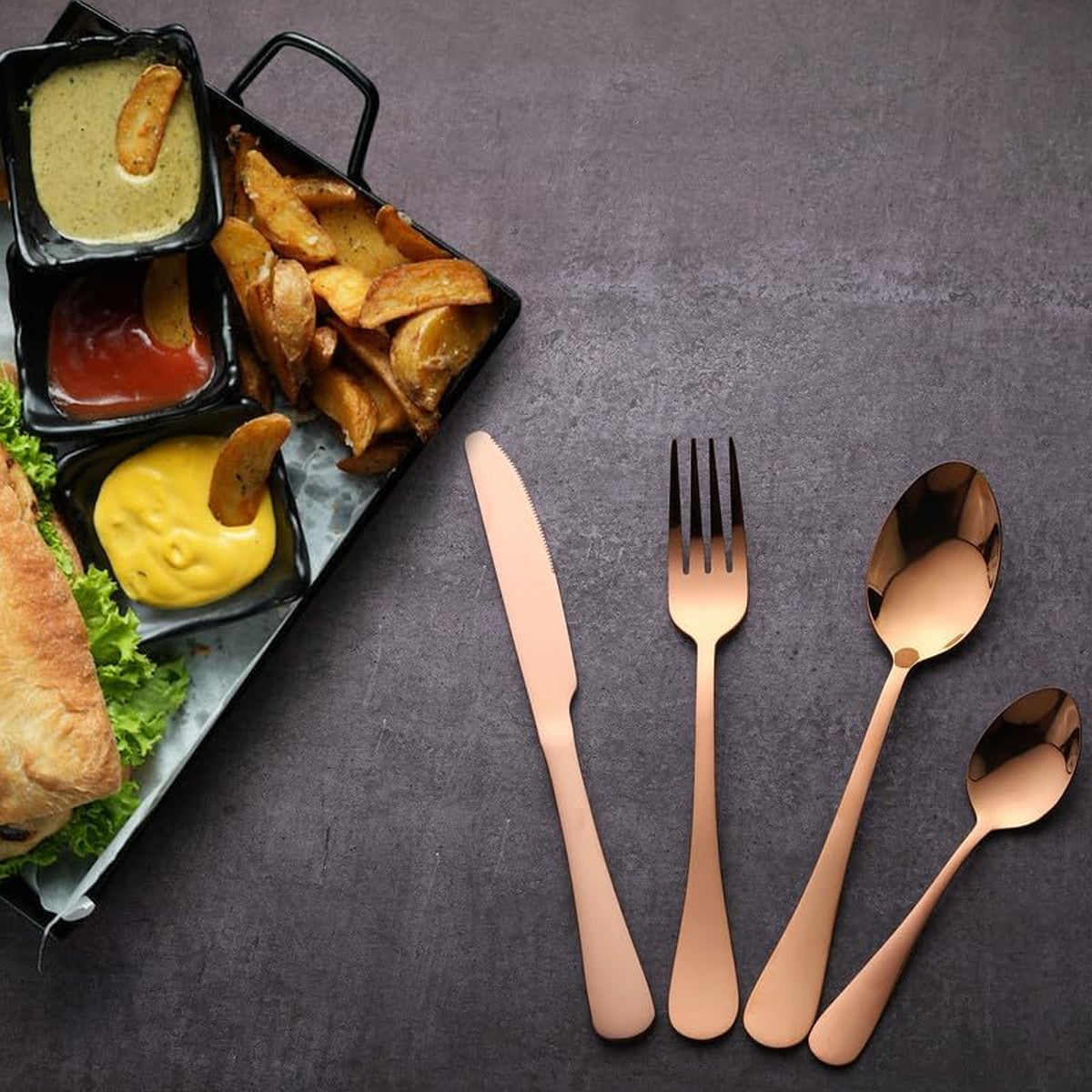 2 Sets Stainless Steel 4 Piece Cutlery Knife Fork Spoon