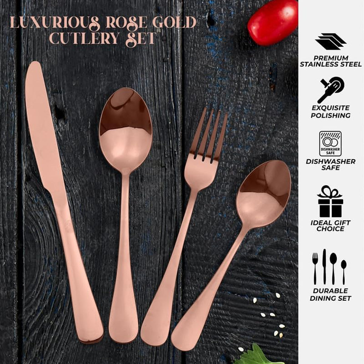 2 Sets Stainless Steel 4 Piece Cutlery Knife Fork Spoon