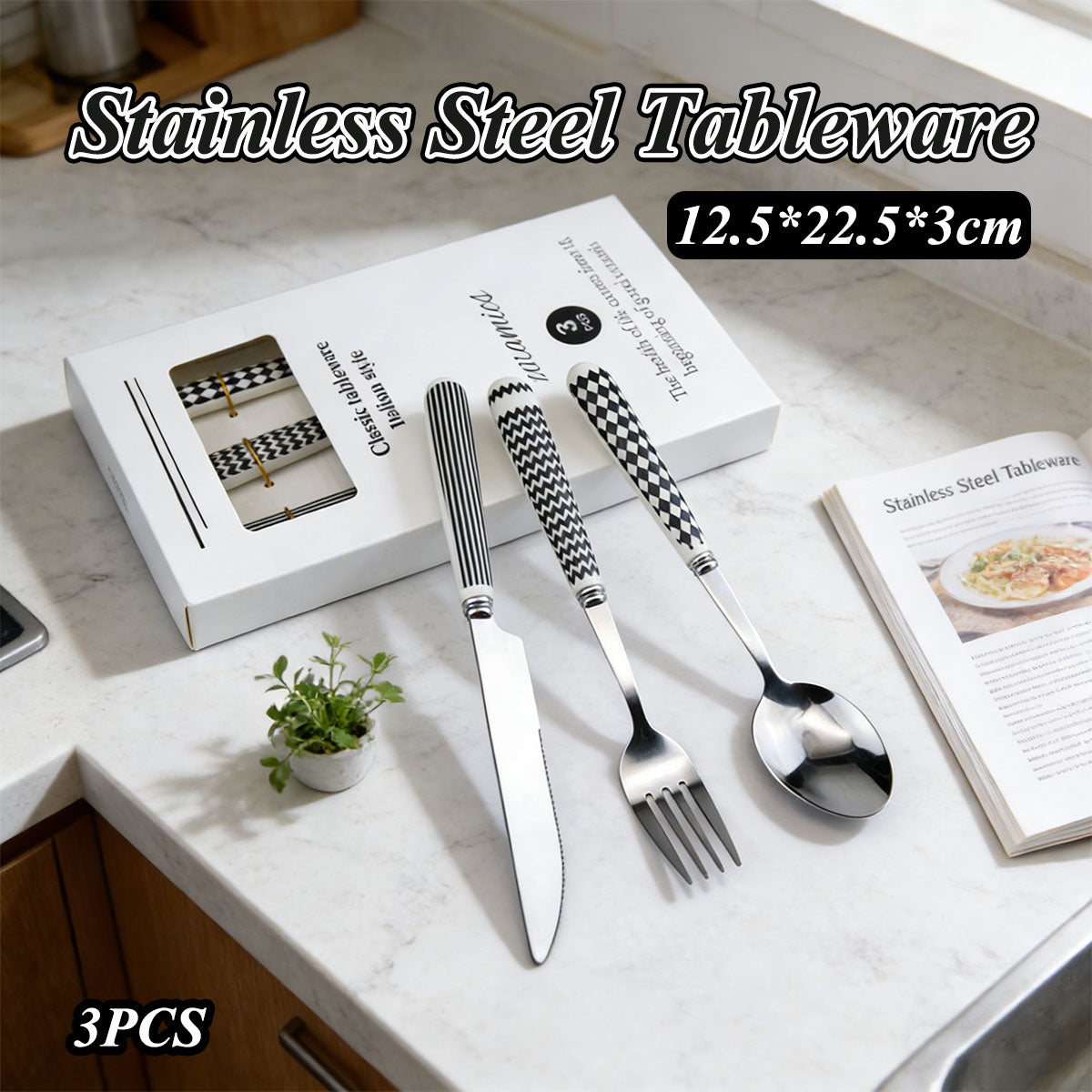 3PCS Stainless Steel Ceramic Handle Cutlery Set with Gift Box