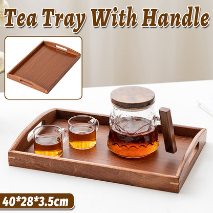 Chinese Style Wooden Rectangular Tea Tray with Handles