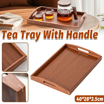 Chinese Style Wooden Rectangular Tea Tray with Handles