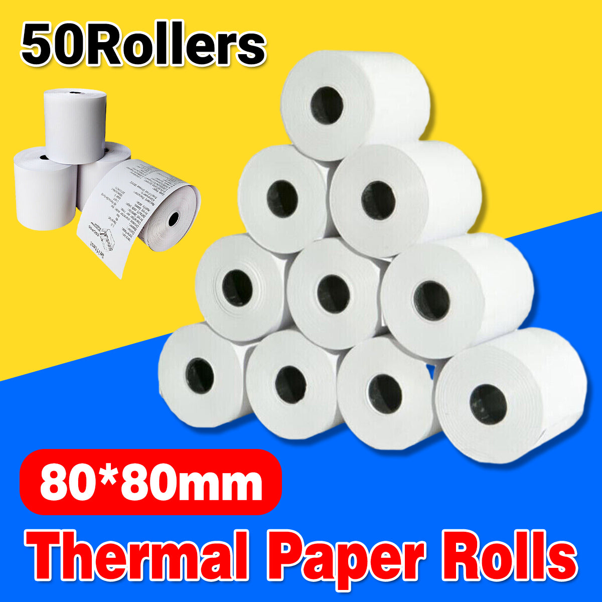 50 Rolls 80x80mm Thermal Paper for Cash Register POS Printer