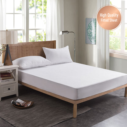 Hotel Cotton Fitted Sheet White Satin Striped, 5 Sizes
