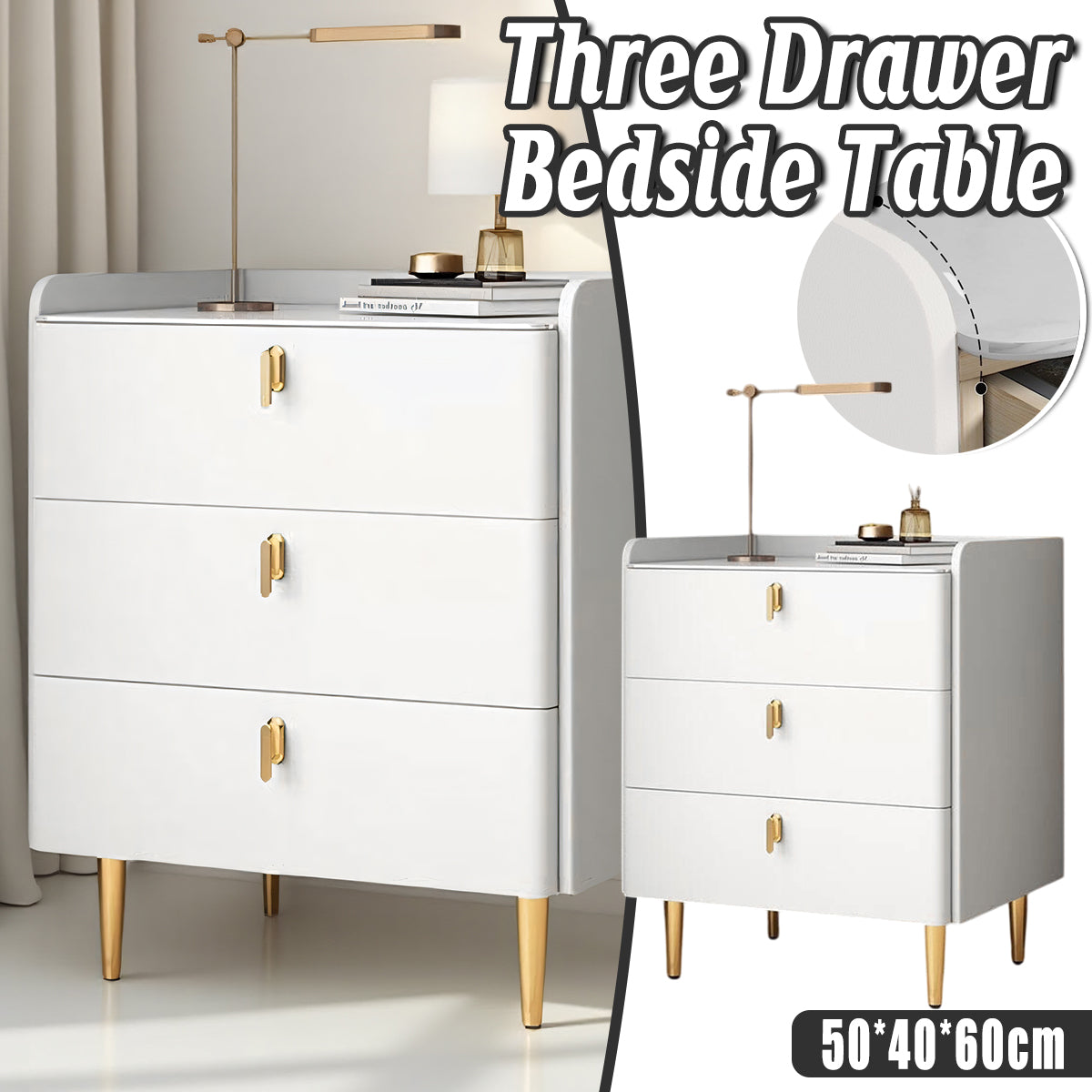 3-Drawer Nightstand Bedroom Storage Cabinet Minimalist Bedside Locker Organizer