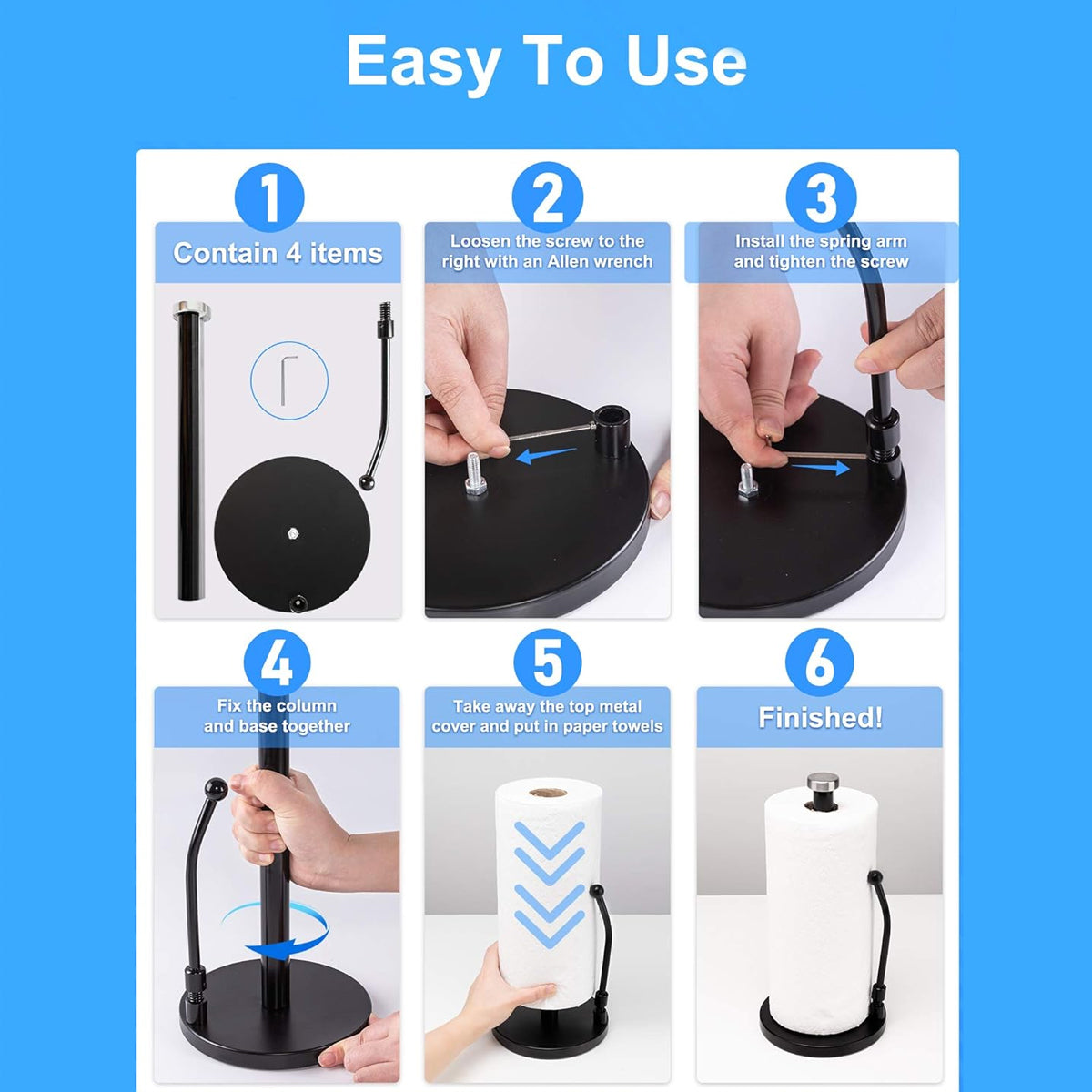Stainless Steel Spring Paper Towel Holder Countertop