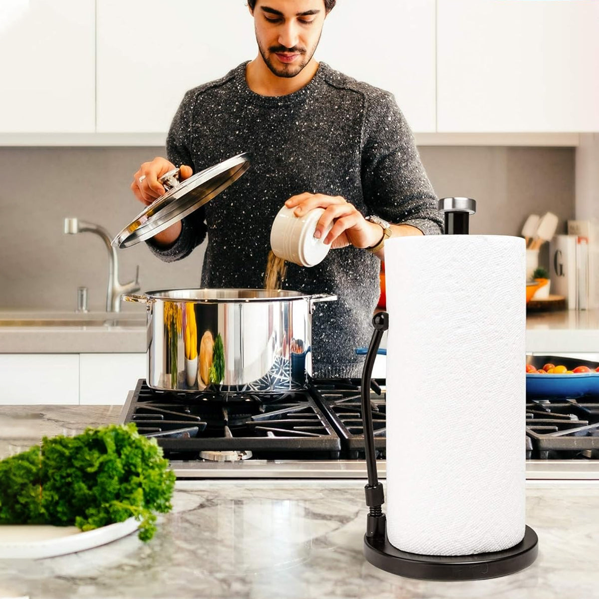 Stainless Steel Spring Paper Towel Holder Countertop