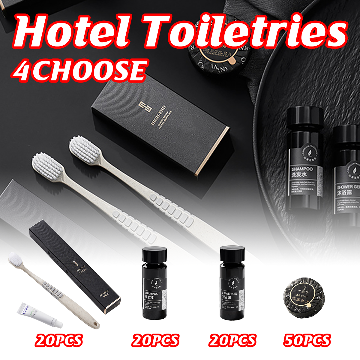 Hotel Toiletries Set with Shampoo Conditioner Soap