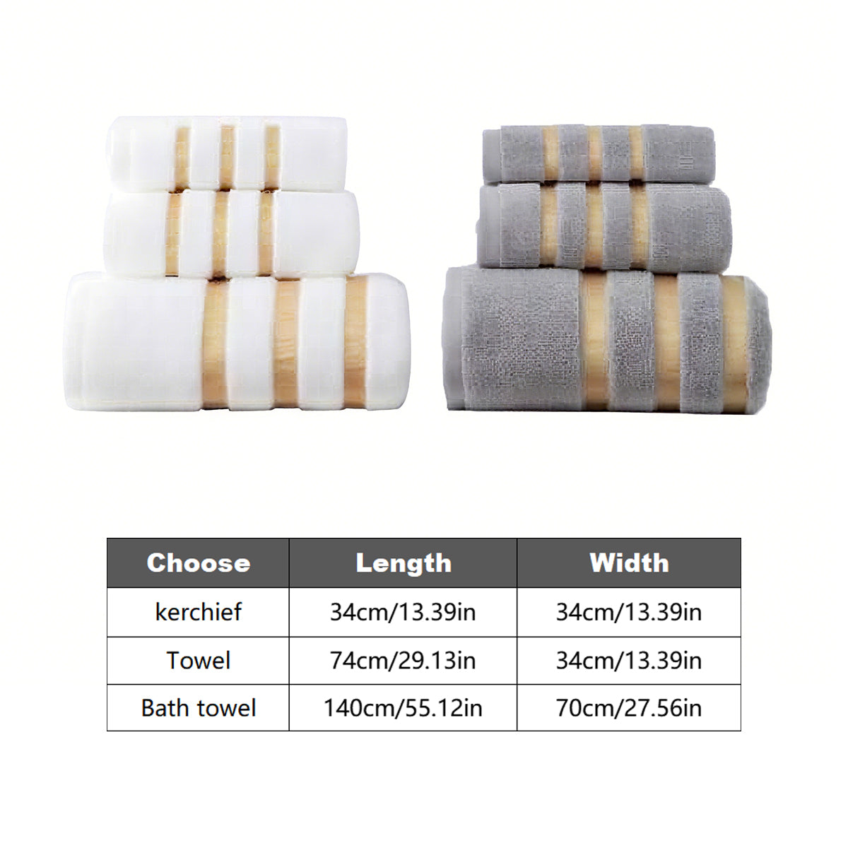3 Pcs Hotel Bath Towel Set in Grey or White – Product View 3