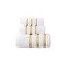 3 Pcs Cotton Bath Towel Set with Gold Stripes — White