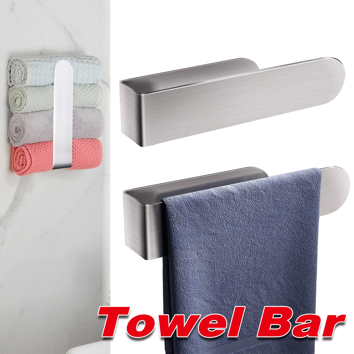 Stainless Steel Towel Bar Rack Bath Towel Holder Wall Mounted Bathroom Organizer