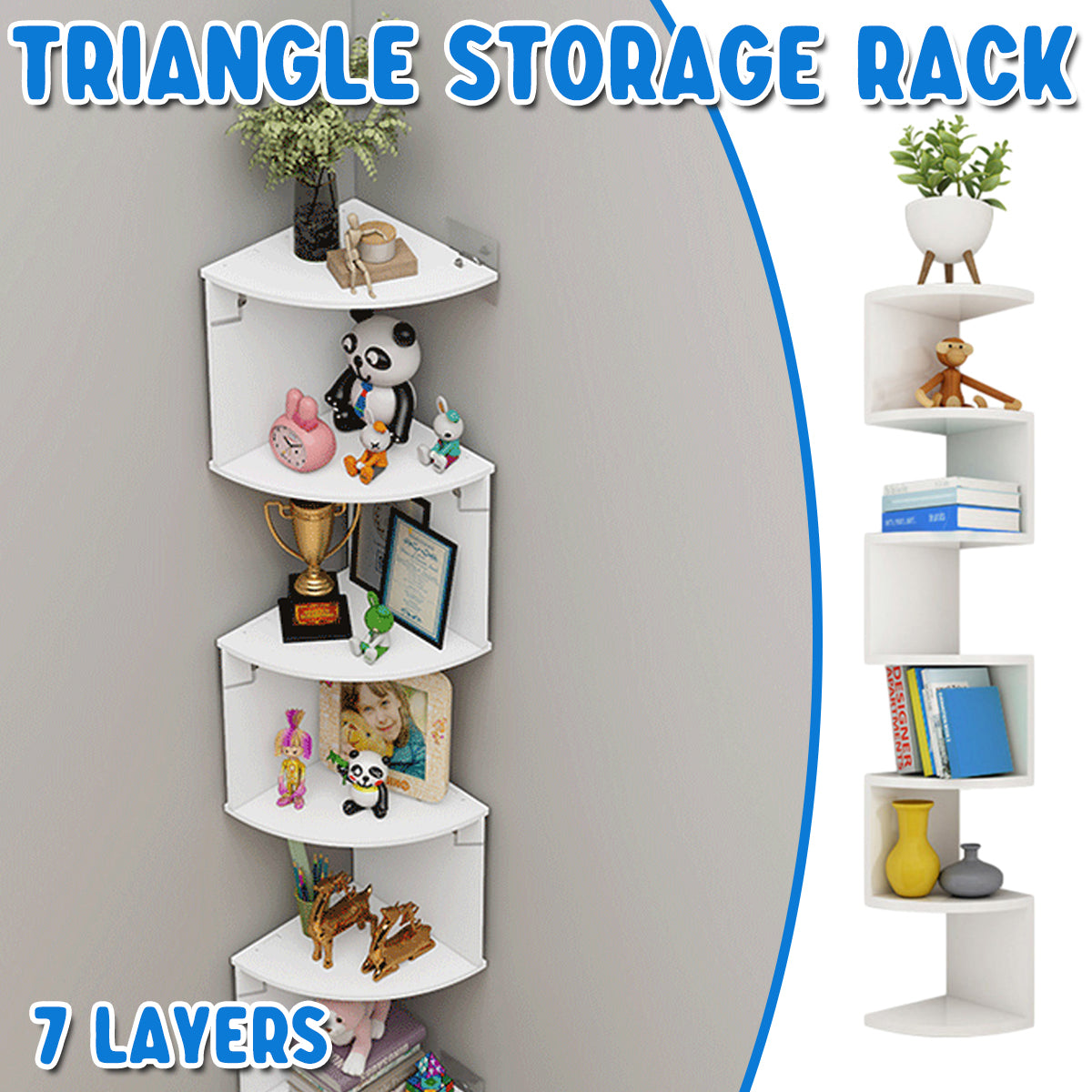 7 Tier Wall Mounted Corner Shelf Triangle Storage Rack Space Saving Organizer