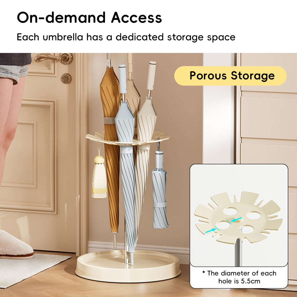 6-Slot Umbrella Storage Rack with Drain Tray Entryway