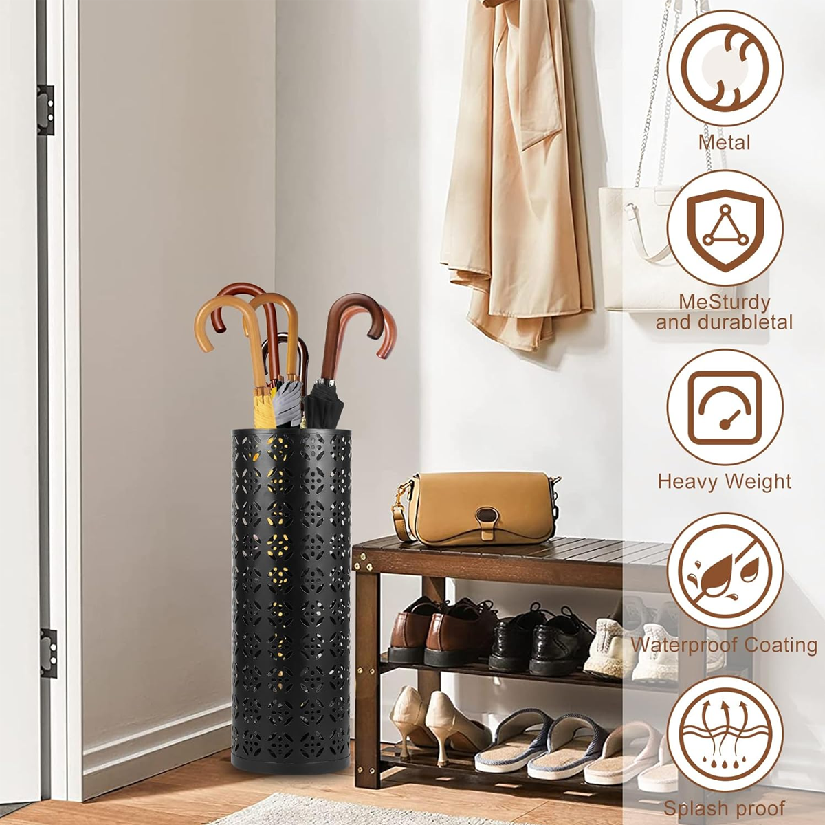 Black Metal Umbrella Stand for Hotel Lobbies
