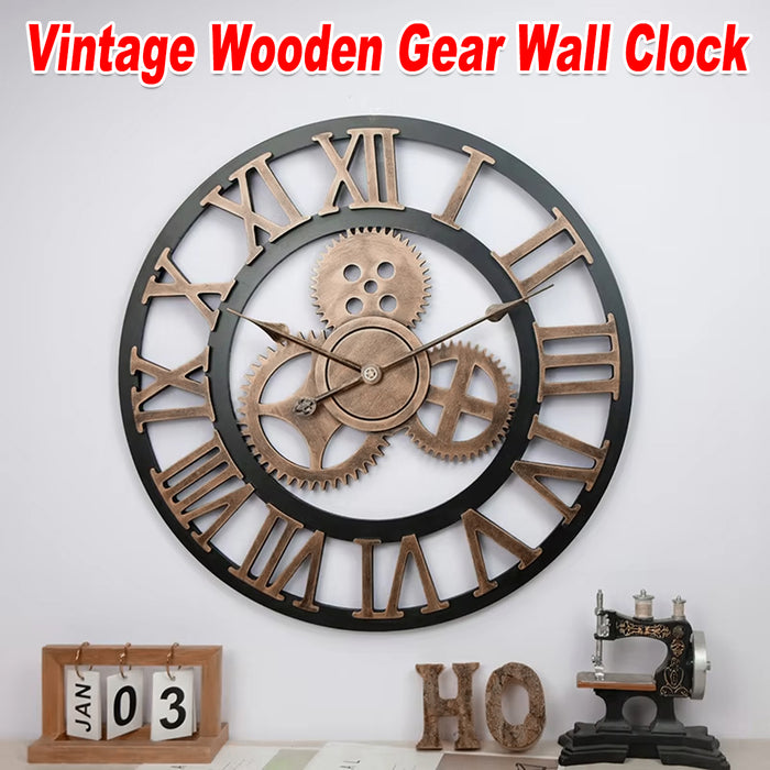 Wooden Wall Clock with Roman Numeral Face