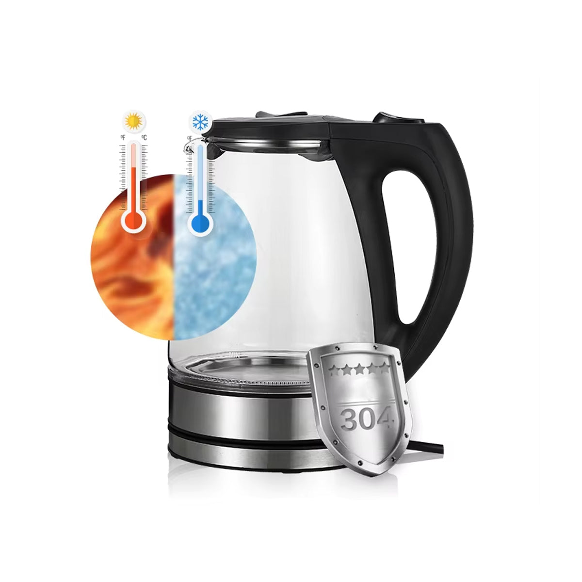 1.7L Electric Kettle Stainless Steel Hot Water Boiler for Home Hotel Office Use