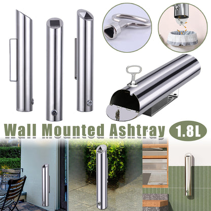 Wall Mounted Ashtray Stainless Steel 1.8L Floor Standing Vertical Trash Bin AU