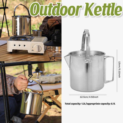 1.2L Stainless Steel Camping Kettle With Riveted Handle for Outdoor Picnic