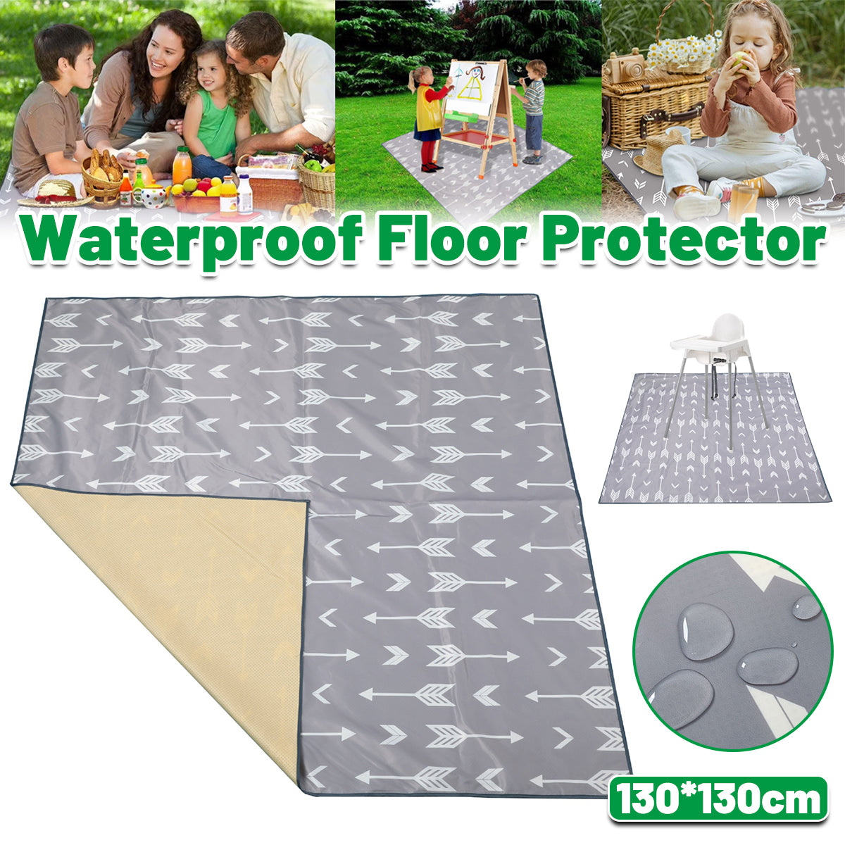 Waterproof Non-Slip Floor Mat 130x130cm High Chair Protector