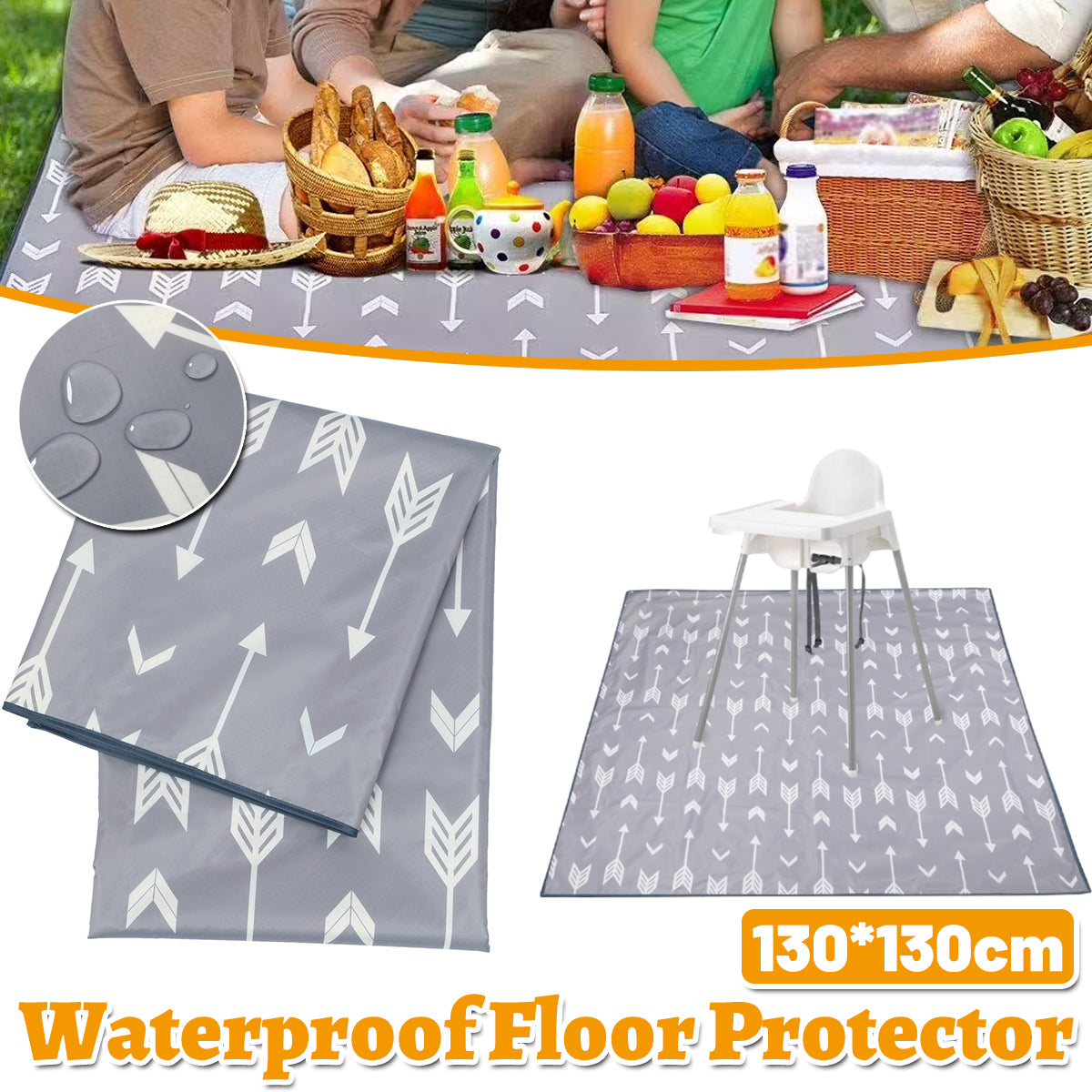 Waterproof Non-Slip Floor Mat 130x130cm High Chair Protector