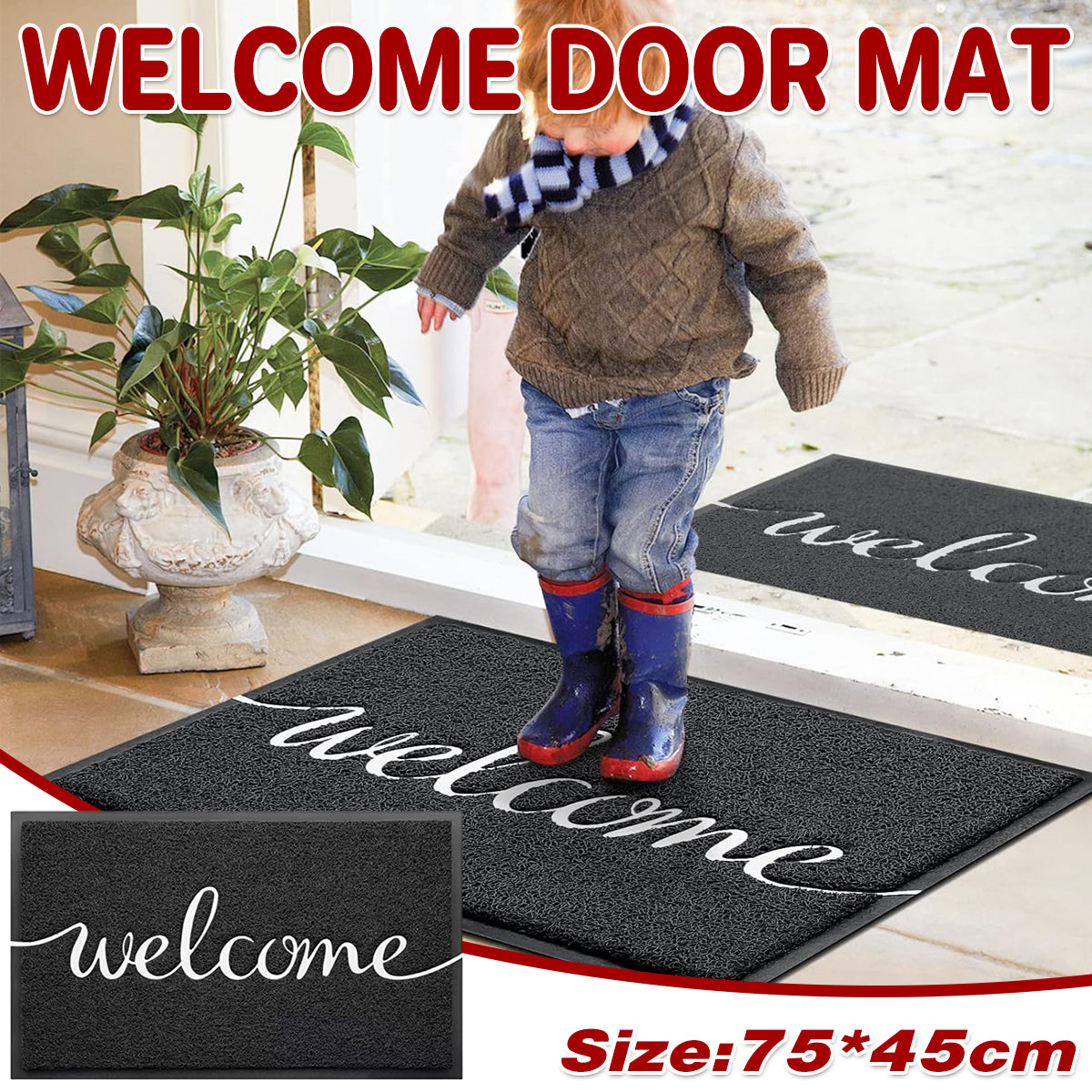 Black Door Mat Welcome Carpet Modern Simple Silk Ring Floor Entrance Rug Indoor