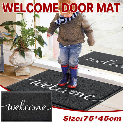 Black Door Mat Welcome Carpet Modern Simple Silk Ring Floor Entrance Rug Indoor