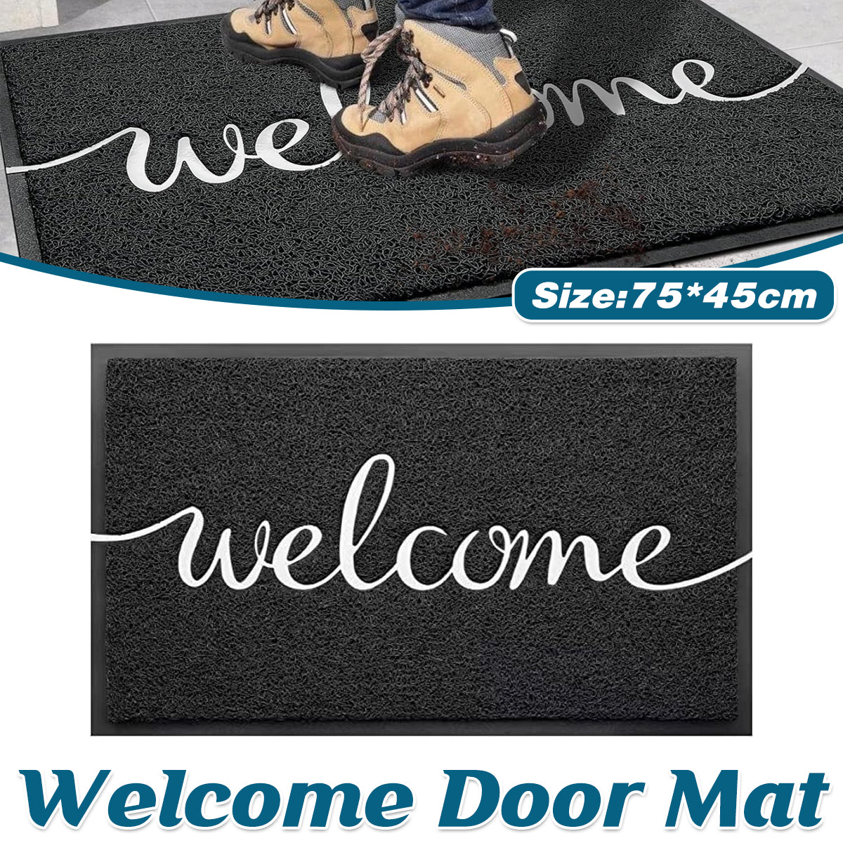 Black Door Mat Welcome Carpet Modern Simple Silk Ring Floor Entrance Rug Indoor