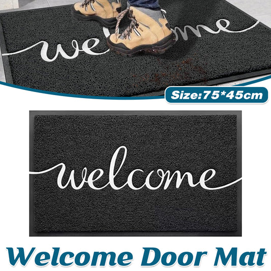 Black Door Mat Welcome Carpet Modern Simple Silk Ring Floor Entrance Rug Indoor