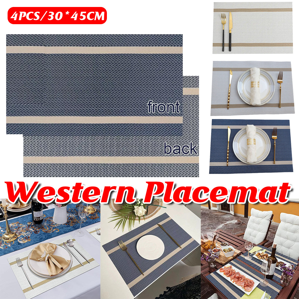 4X Anti-Skid Woven Placemat Waterproof Oil-proof Placemat Heat Resistant PVC Mat