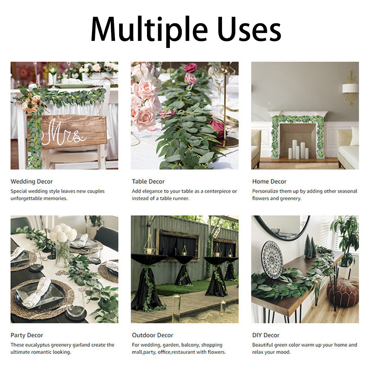 Artificial Eucalyptus Garland 2m Green Vine Fake Plant Home Decoration Rattan