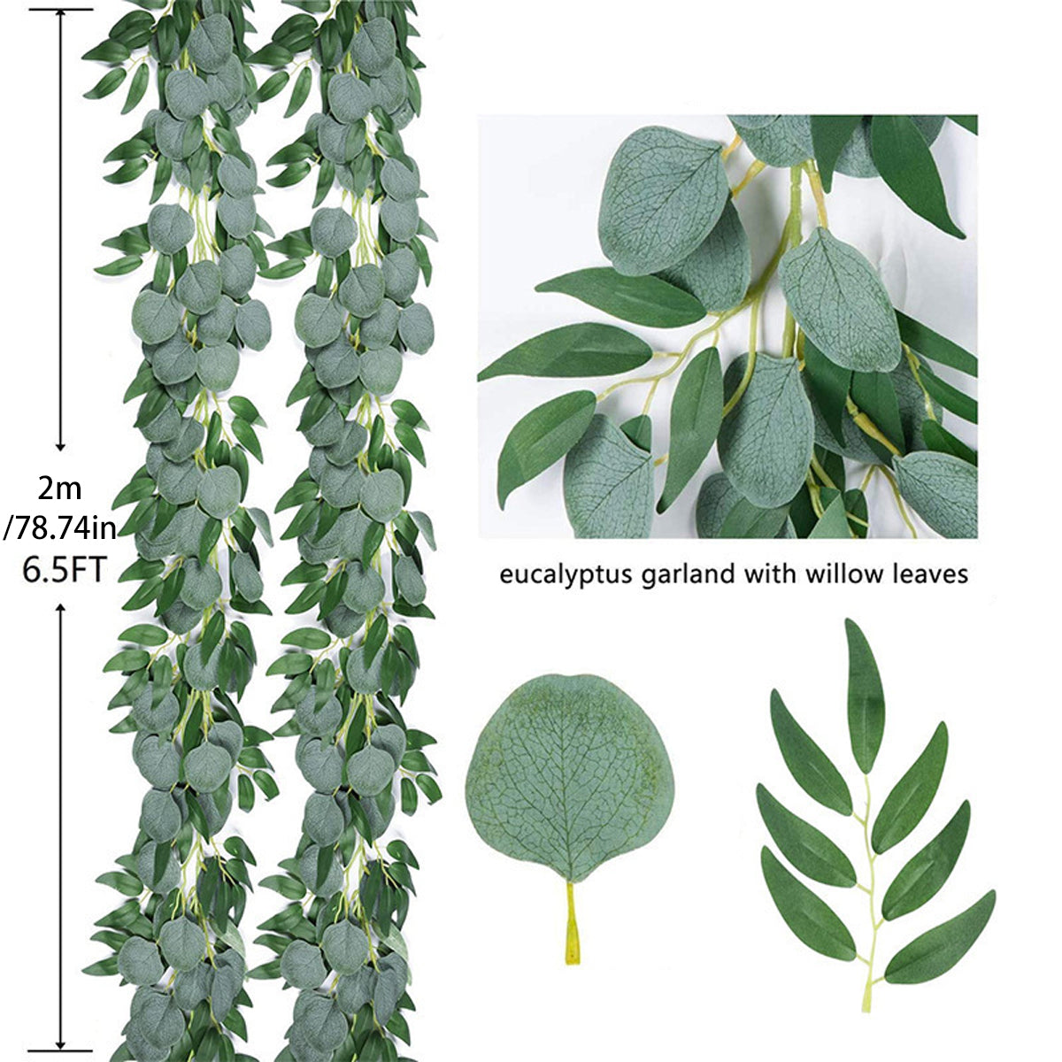 Artificial Eucalyptus Garland 2m Green Vine Fake Plant Home Decoration Rattan
