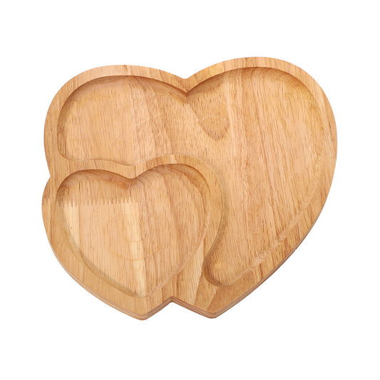 Heart-Shaped Rubber Wood Serving Tray for Coffee and Desserts