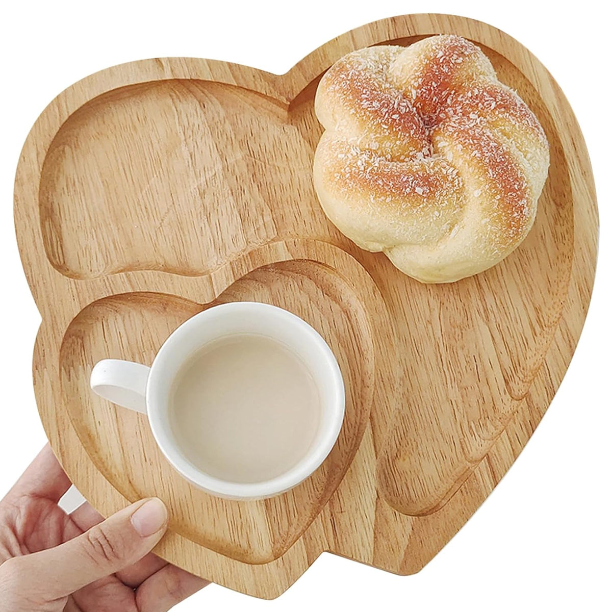 Heart-Shaped Rubber Wood Serving Tray for Coffee and Desserts