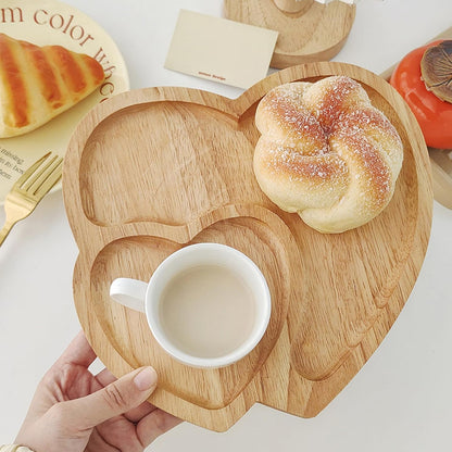 Heart-Shaped Rubber Wood Serving Tray for Coffee and Desserts
