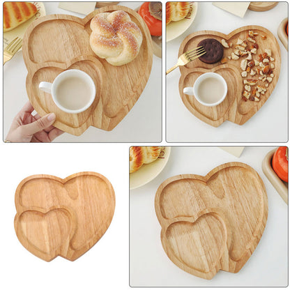 Heart-Shaped Rubber Wood Serving Tray for Coffee and Desserts
