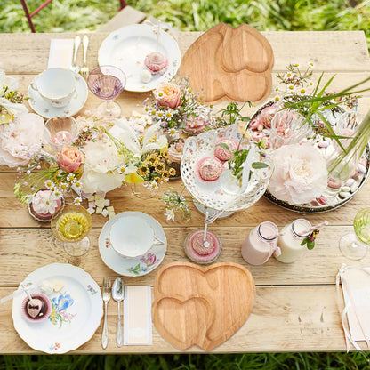 Heart-Shaped Rubber Wood Serving Tray for Coffee and Desserts