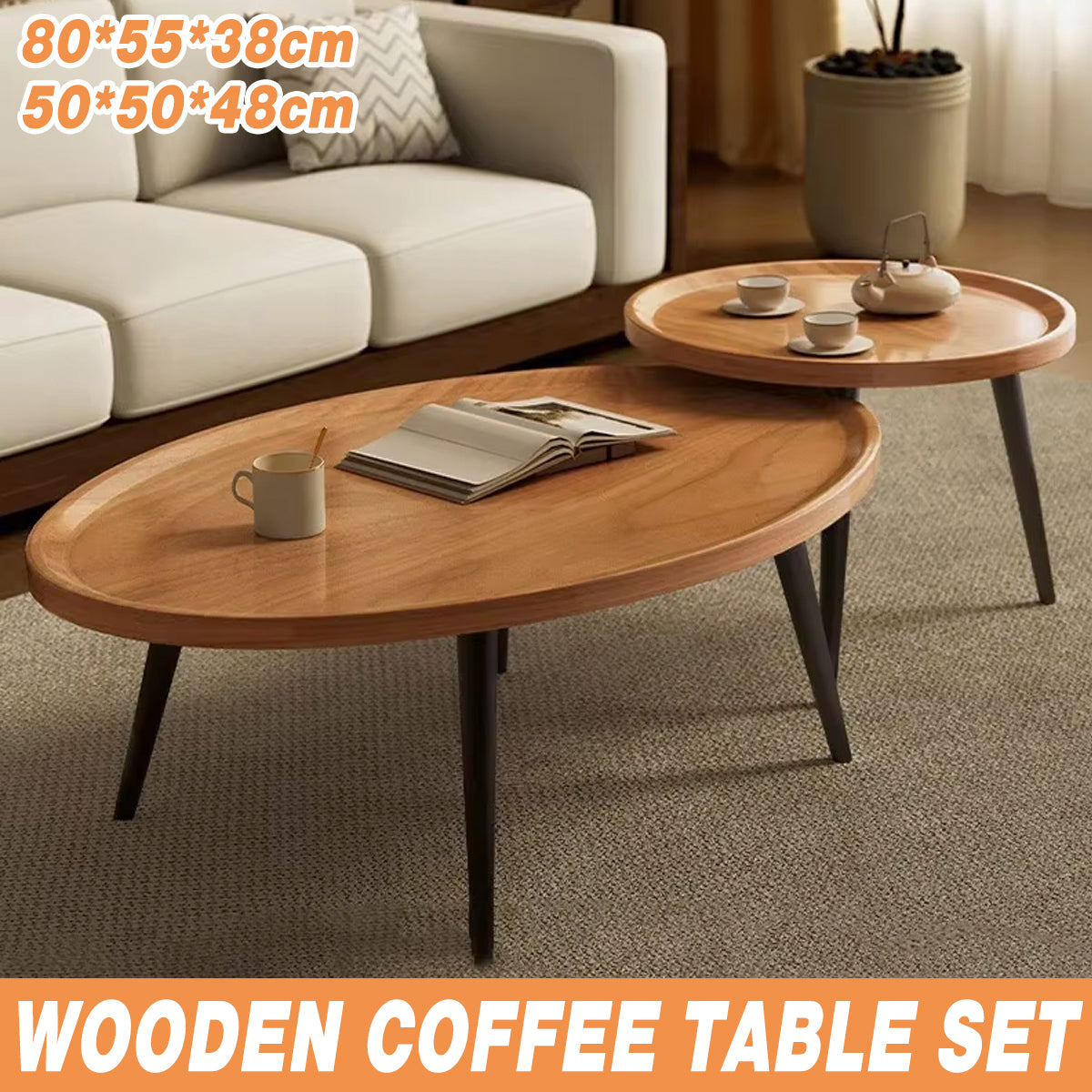 2 Pcs Glossy Nesting Coffee Table Set for Living Room