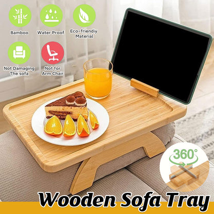 Wooden Lazy Sofa Tray Rotating With Mobile Phone Tablet Holder Dinner Plate Breakfast Plate Snack Foldable Tray