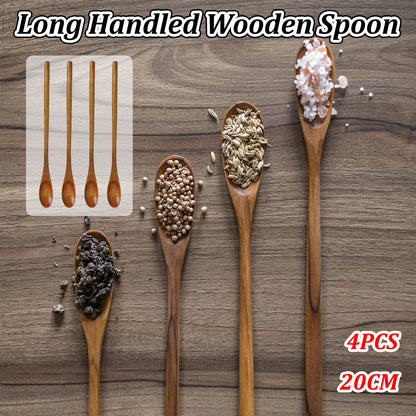 4PCS Japanese Wooden Long Handle Stirring Spoons for Coffee and Tea