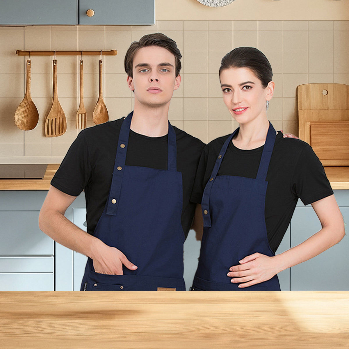 Cafe Restaurant Home Neck Hanging Waist Tie Apron Waterproof Adjustable Strap