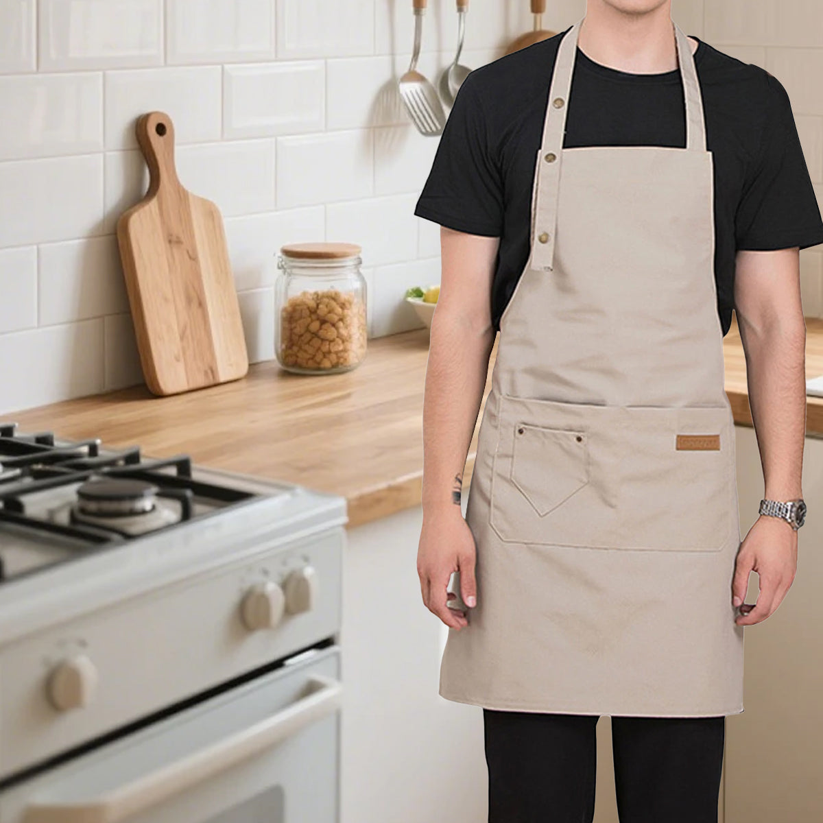 Cafe Restaurant Home Neck Hanging Waist Tie Apron Waterproof Adjustable Strap