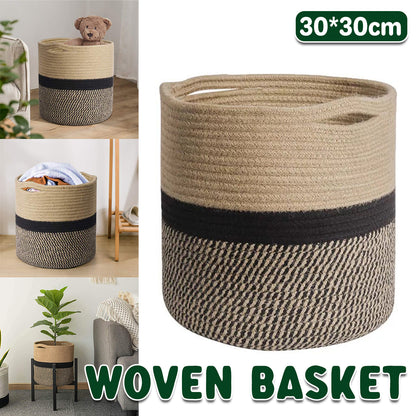 Woven Round Cotton Rope Laundry Basket for Home Storage Organization