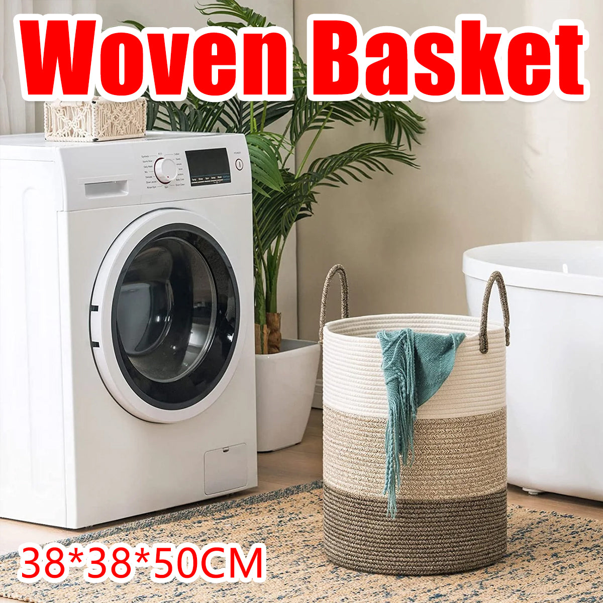 Handheld Cotton Rope Woven Storage Basket Foldable Large