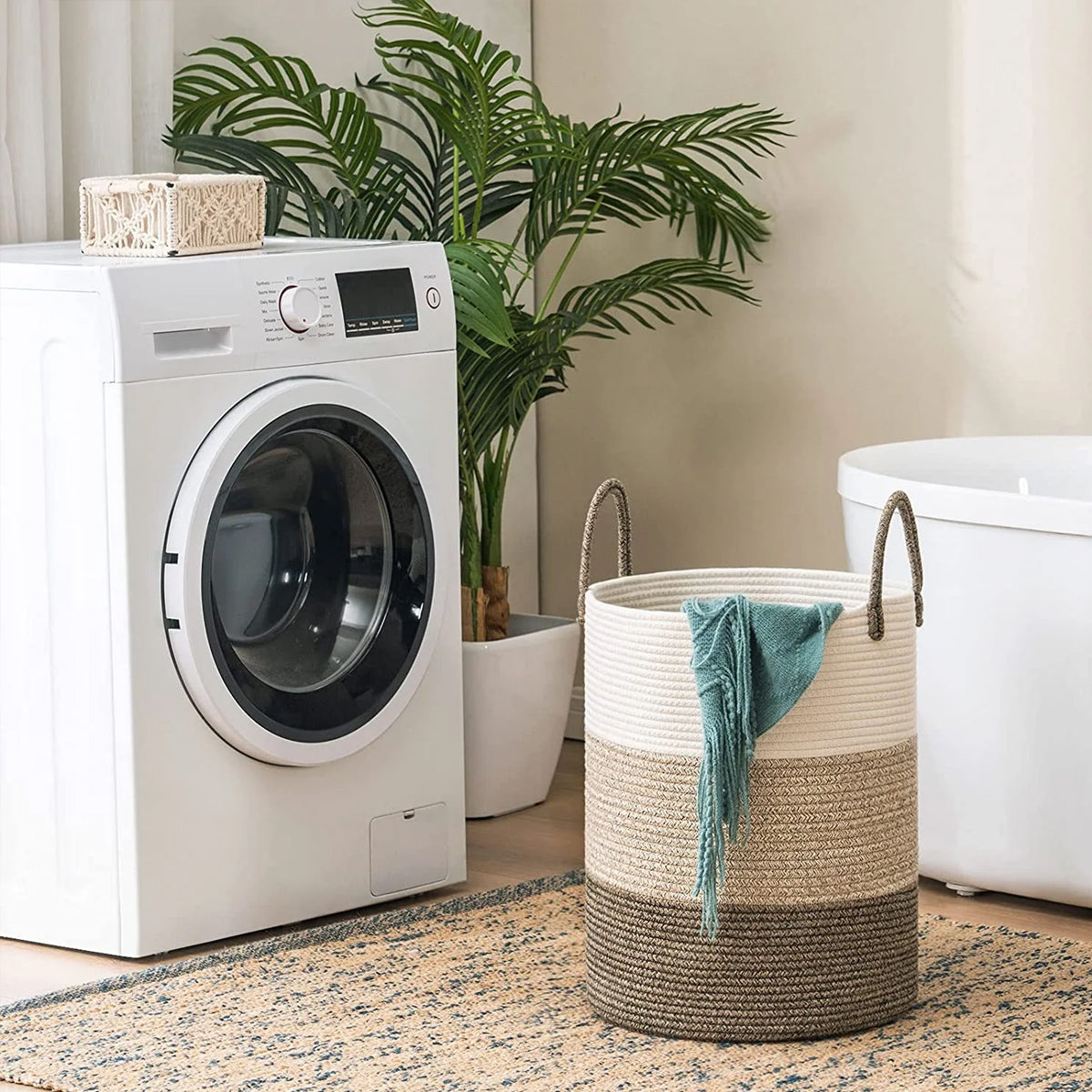 Handheld Cotton Rope Woven Storage Basket Foldable Large
