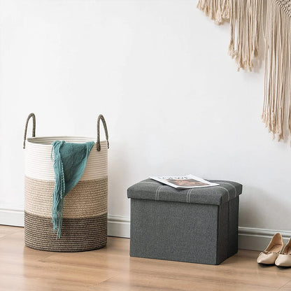 Handheld Cotton Rope Woven Storage Basket Foldable Large