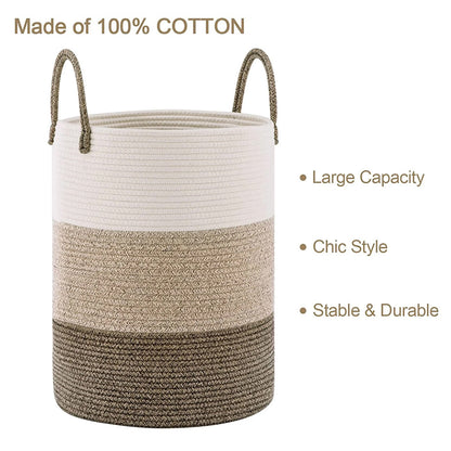 Handheld Cotton Rope Woven Storage Basket Foldable Large