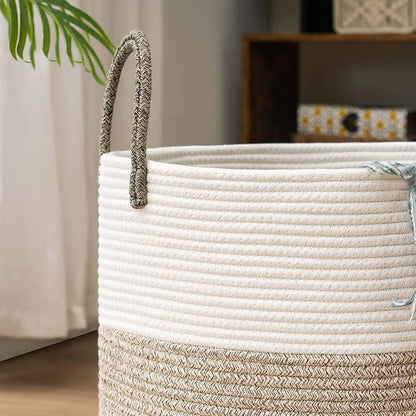 Handheld Cotton Rope Woven Storage Basket Foldable Large